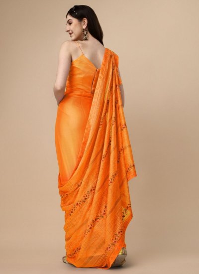 Miraculous Orange Embroidered Chiffon Classic Designer Saree