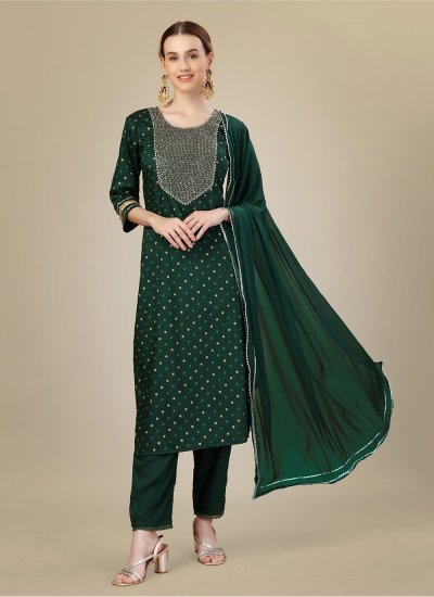 Modest Embroidered Green Silk Blend Salwar Suit