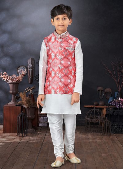 Multi Colour and Off White Printed Kurta Payjama With Jacket