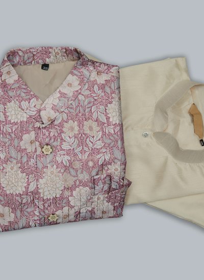 Multi Colour and Off White Reception Cotton Silk Kurta Payjama With Jacket