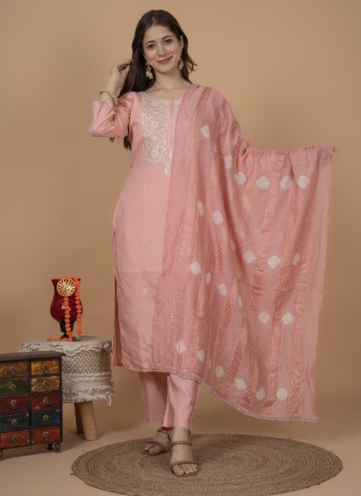 Muslin Readymade Suit in Pink