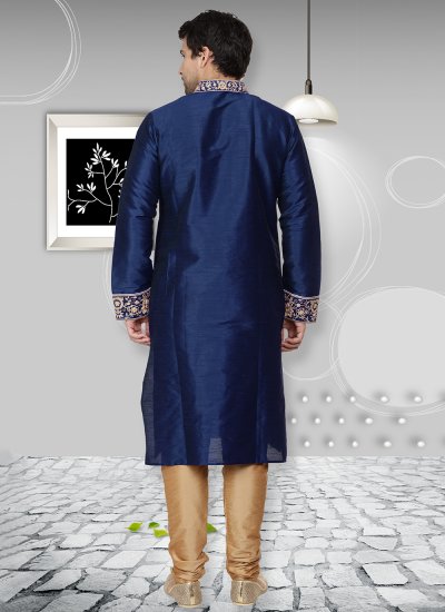 Navy Blue Dupion Silk Sangeet Kurta Pyjama