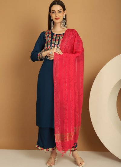 Navy Blue Embroidered Readymade Salwar Suit