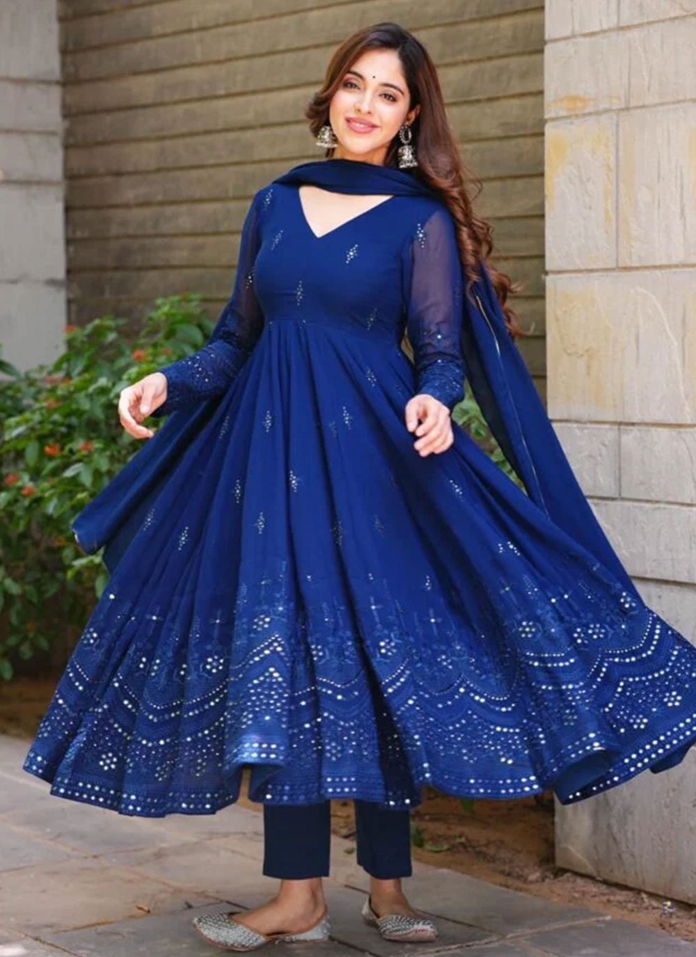 Navy Blue Georgette Embroidered Trendy Salwar Suit