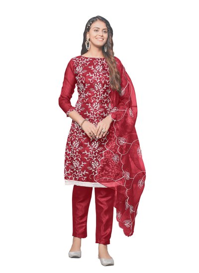 Noble Organza Maroon Pant Style Suit