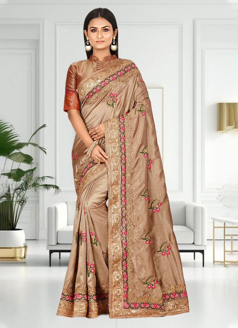 Shop Beige Saree Online at Best Price | AndaazFashion.com