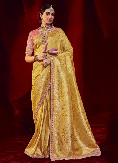 Opulent Embroidered Yellow Traditional Saree