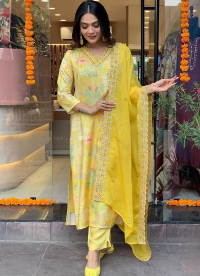 Opulent Viscose Printed Yellow Readymade Salwar Suit