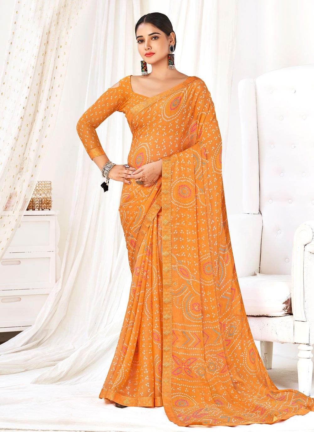 Laxmipati Orange Chiffon Saree - Aapnam