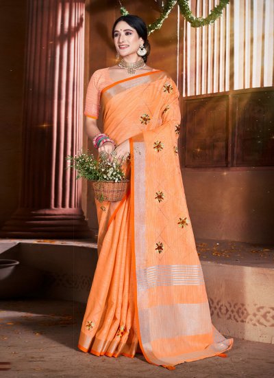 Orange Weaving Party Traditional Designer Saree