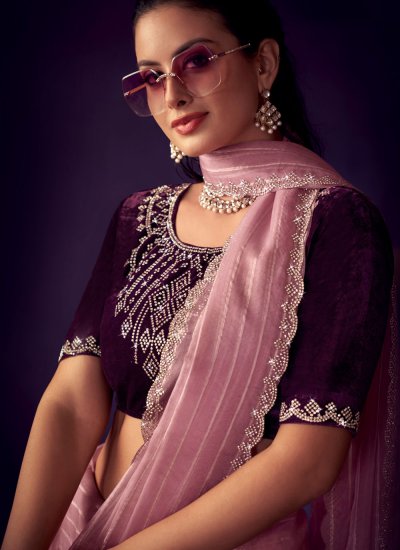 Organza Contemporary Style Saree in Purple