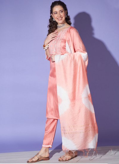 Peach Silk Embroidered Salwar Suit