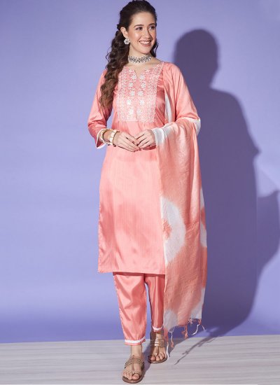 Peach Silk Embroidered Salwar Suit