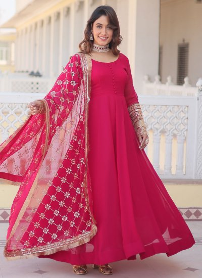 Peppy Faux Georgette Pink Sequins Gown 
