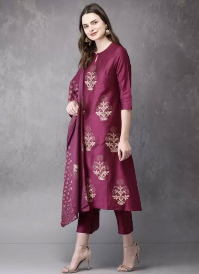 Pink Print Cotton Readymade Salwar Suit