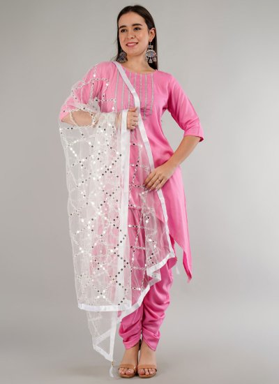 Pink Rayon Lace Designer Salwar Suit