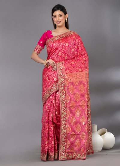 Pink Sequins Silk Saree