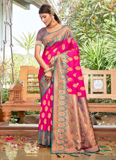 Pink Weaving Banarasi Silk Traditional Designer Saree