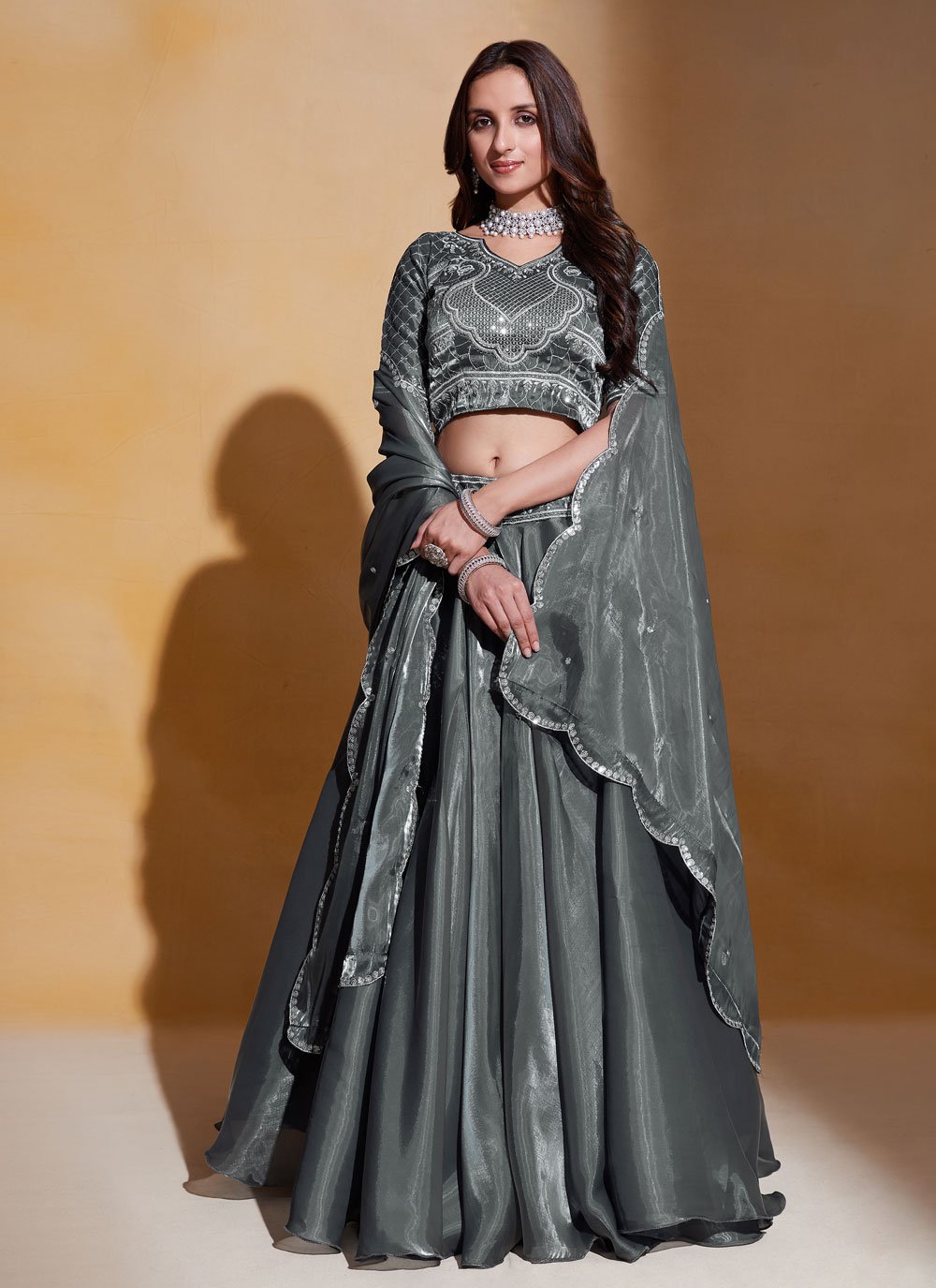 Wedding Wear Floral Thread Designer Lehenga Choli With Koti – Cygnus Fashion