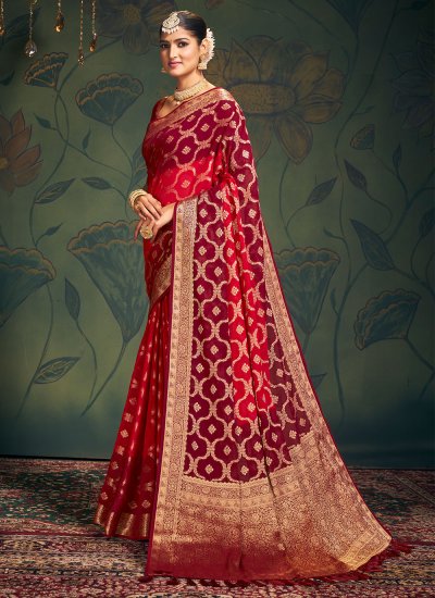 Pure Georgette Trendy Saree in Red