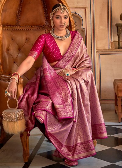 Purple Banarasi Silk Wedding Classic Saree