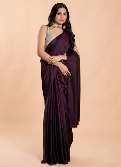 Purple Silk Plain Classic Saree
