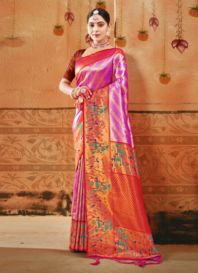 Purple Weaving Silk Traditional Designer Saree