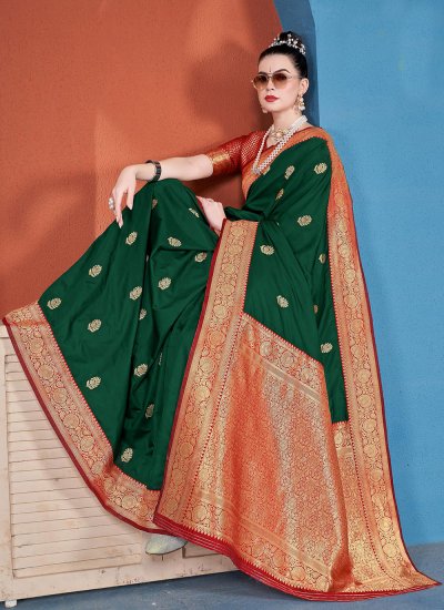 Ravishing Grey Weaving Silk Traditional Designer Saree