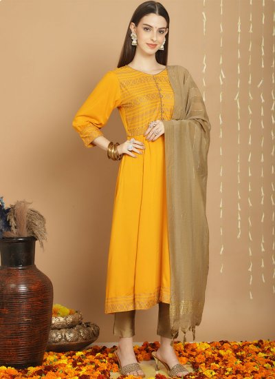 Rayon Designer Salwar Kameez in Yellow