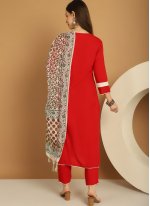 Rayon Plain Pant Style Suit in Red
