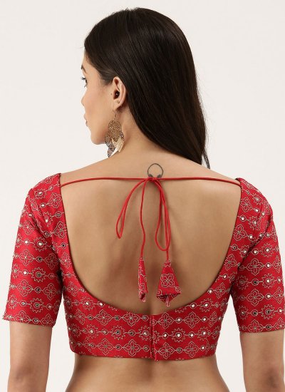 Red Embroidered Silk Blouse