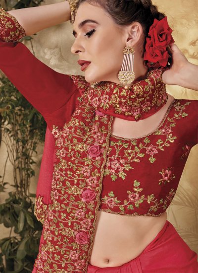 Red Thread Work Ceremonial Contemporary Style Saree