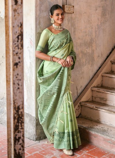 Riveting Woven Green Trendy Saree