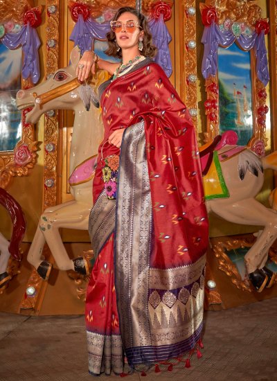 Royal Red Weaving Handloom silk Silk Saree