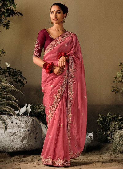 Savory Pink Contemporary Saree