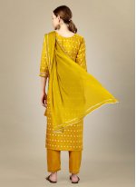 Silk Blend Sequins Yellow Designer Salwar Suit
