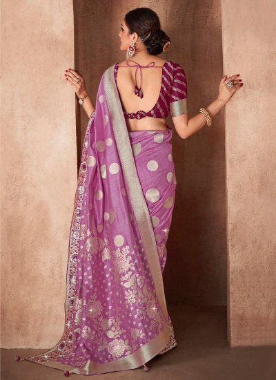 Silk Border Contemporary Style Saree in Lavender