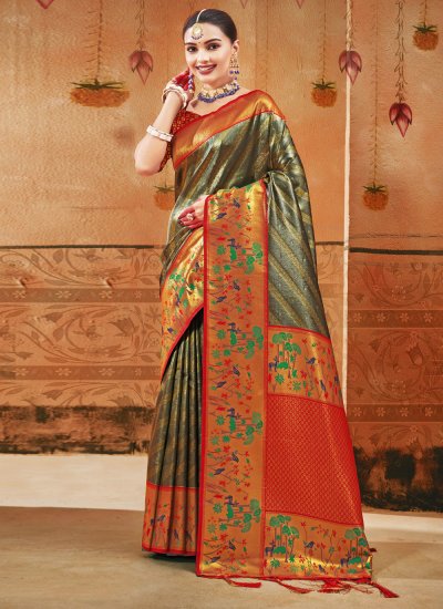 Silk Green Weaving Traditional Designer Saree