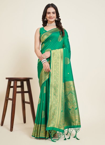 Silk Jacquard Work Green Designer Traditional Saree
