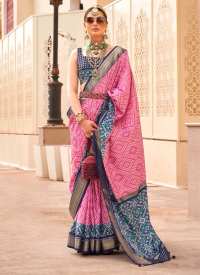 Silk Pink Printed Designer Traditional Saree