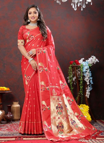 Silk Red Contemporary Style Saree