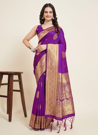 Silk Violet Designer Traditional Saree