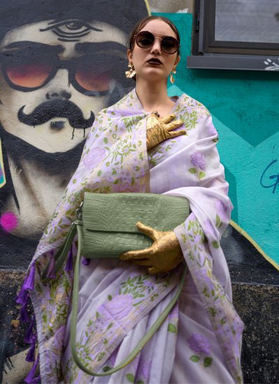 Silk Weaving Lavender Contemporary Style Saree