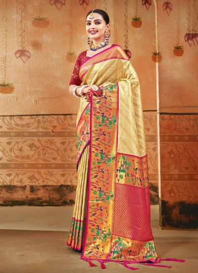 Silk Weaving Traditional Designer Saree in Gold