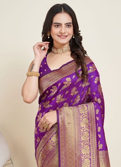 Silk Weaving Violet Trendy Saree