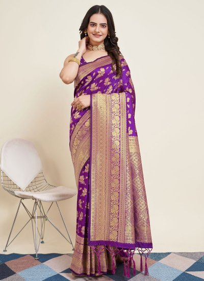 Silk Weaving Violet Trendy Saree