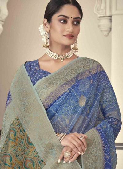 Silk Woven Blue Contemporary Style Saree