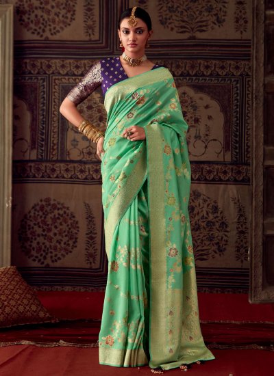 Simplistic Sea Green Weaving Banarasi Silk Classic Saree