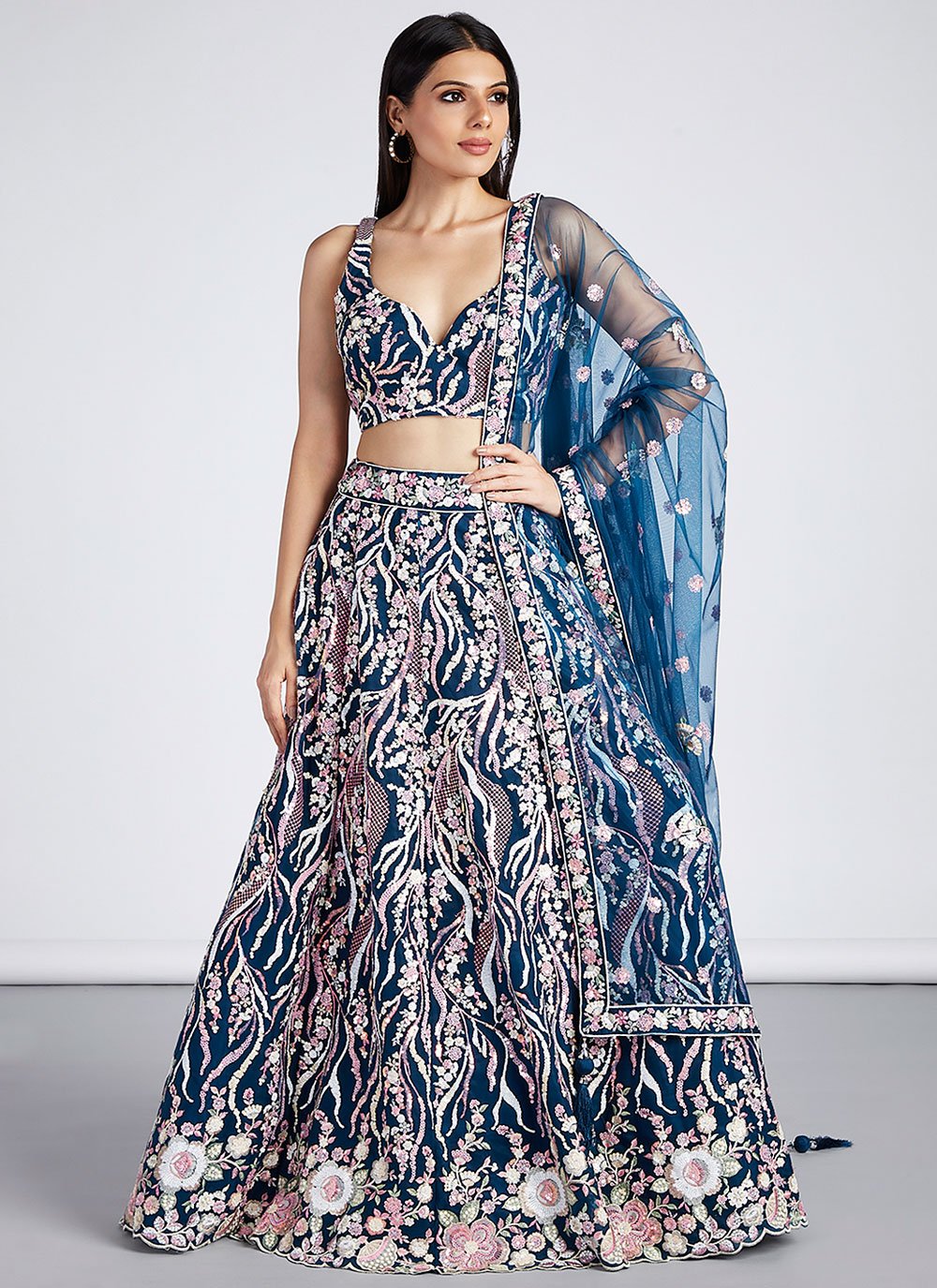 Wedding Designer Embroidered Navy Blue Malabury Silk Bridal Lehenga at Rs  3999 | Neo ENTERPRISE | Surat | ID: 20999044130