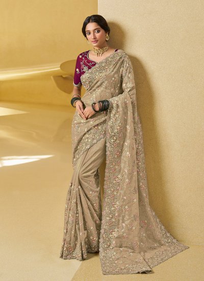 Expensive, Ceremonial Resham Thread Work Sarees online shopping